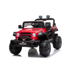 Auto elettrica All Ride con trazione posteriore, rossa, batteria 12V, telaio alto, sedile largo, sospensione sull'asse posteriore, telecomando 2,4 GHz, lettore MP3 con USB, luci LED, rosso
