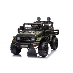 Auto elettrica TOYOTA FJ CRUISER con trazione posteriore, Verde, batteria da 12 V, telaio alto, sedile largo, assale posteriore sospeso, luci a LED, telecomando da 2,4 GHz, lettore MP3 con ingresso USB/AUX, con licenza