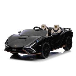 Macchina elettrica per bambini Lamborghini Sian 4X4, nera, 12V, telecomando 2,4 GHz, ingresso USB/AUX, Bluetooth, sospensioni, porte ad apertura verticale, ruote morbide in EVA, luci LED, licenza ORIGINALE