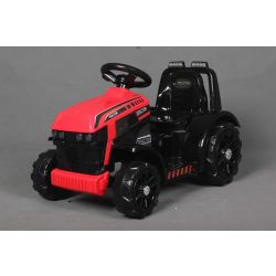 Trattore elettrico FARMER, rosso, trazione posteriore, batteria 6V, ruote in plastica, sedile largo, motore 20W, monoposto, comandi al volante, luci LED