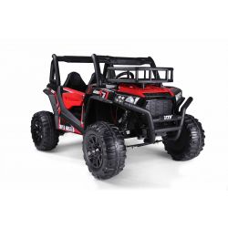 Macchinina Elettrica per Bambini UTV 24V, Rossa, biposto in similpelle, Telecomando 2.4Ghz, Motori 2 X 200 W, Freno elettrico, Luci LED, Ruote in EVA morbide con sospensioni, Lettore MP3 con USB / AUX