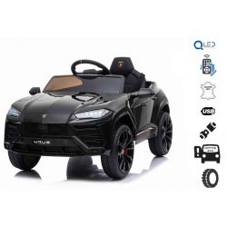 Sella elettrica per auto Lamborghini URUS, nero, con licenza originale, alimentazione a batteria, porte ad apertura verticale, 2x motore, batteria da 12 V, telecomando da 2,4 Ghz, ruote in EVA morbide, sospensione, avvio regolare