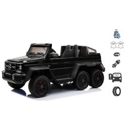 Macchina elettrica per bambini Mercedes-Benz G63 6X6, MP3 Player, 2,4 Ghz, 12V14 Ah, scatola batteria rimovibile, MOTORE 4 X, telecomando, sedile doppio in pelle, ruote EVA, radio FM, servomotore, due pedale, nero, monoposto