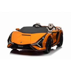 Macchina elettrica per bambini Lamborghini Sian 4X4, arancione, 12V, telecomando 2,4 GHz, ingresso USB/AUX, Bluetooth, sospensioni, porte ad apertura verticale, ruote morbide in EVA, luci a LED, licenza ORIGINALE
