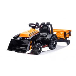 Trattore elettrico FARMER con siviera e rimorchio, arancione, trazione posteriore, batteria 6V, ruote in plastica, sedile largo, motore 20W, monoposto, comandi al volante, luci LED