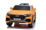 Giro elettrico su auto Audi Q8, arancione, con licenza originale, Seduta in similpelle, porte apribili, motore 2 x 25 W, batteria da 12 V, telecomando da 2,4 Ghz, ruote EVA morbide, luci a LED, avvio graduale, licenza ORIGINALE