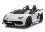 Macchina Elettrica per Bambini 12V Lamborghini Aventador per due utenti, bianco, porte ad apertura verticale, motore 2 x 12V, batteria 12V, telecomando da 2,4 Ghz, ruote in EVA morbide, sospensioni, avvio graduale, lettore MP3 con USB, licenza originale