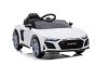 Audi R8 Spyder Macchina Elettrica per Bambini Nuovo tipo, bianco, originale licenza, alimentato a batteria, porte apribili, sedile in plastica, 2x motore da 25 W, batteria da 12 V, telecomando da 2,4 Ghz, avvio regolare, lettore MP3