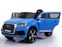 Auto elettrica per bambini Audi Q7 Quattro New, Verniciato Blu, Originale con licenza, Alimentazione a batteria, Porte apribili, Seggiolino singolo, Motore 2x, Batteria 12 V, Telecomando 2,4 Ghz, Ruote in EVA morbido, Avviamento senza intoppi