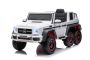 Macchina elettrica per bambini Mercedes-Benz G63 AMG 6X6, monoposto, bianco, 6 ruote con sospensioni indipendenti, guida 4 motori da 45 W, batteria 12V10AH, ruote e sedile in plastica, telecomando, con licenza