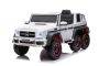 Macchina elettrica per bambini Mercedes-Benz G63 AMG 6X6, monoposto, bianco, 6 ruote con sospensioni indipendenti, guida 2 motori da 45 W, batteria 12V10AH, ruote e sedile in plastica, telecomando, con licenza