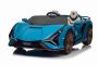 Auto elettrica per bambini Lamborghini Sian 4X4, blu, 12V, telecomando 2,4 GHz, ingresso USB/AUX, Bluetooth, sospensioni, porte ad apertura verticale, ruote morbide in EVA, luci LED, licenza ORIGINALE